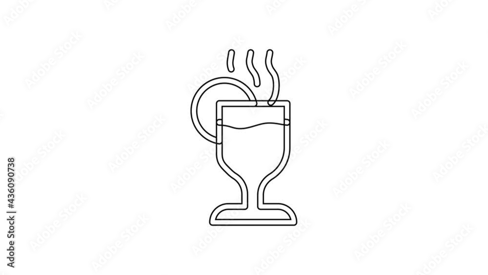 Black line Mulled wine with glass of drink and ingredients icon isolated on white background. Cinnamon stick, clove, lemon slice. 4K Video motion graphic animation Black line Mulled wine with glass of drink and ingredients icon isolated on white background. Cinnamon stick, clove, lemon slice. 4K Video motion graphic animation