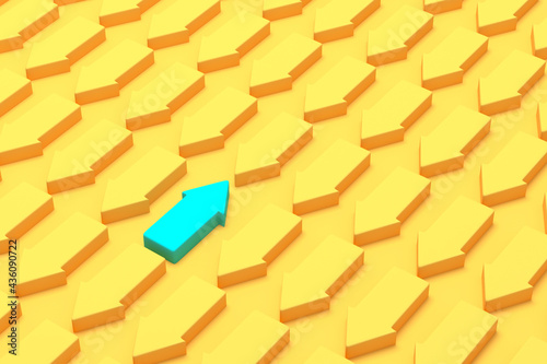 One not like other, Contrarian, On contrary, opposite, be against the trend and be non-conformist 3d render against the grain. Resistance for crowd