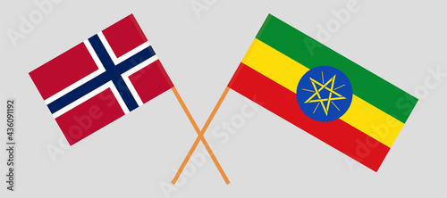 Crossed flags of Norway and Ethiopia. Official colors. Correct proportion