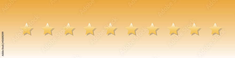 Ten star rating icon. Feedback Golden stars with shadows isolated on white background. Ten star rating icon. Feedback Golden stars with shadows isolated on white background.