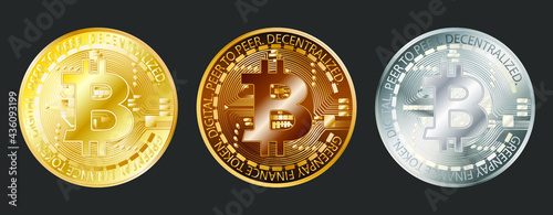 Bitcoin blockchain cryptocurrency gold coin icon.