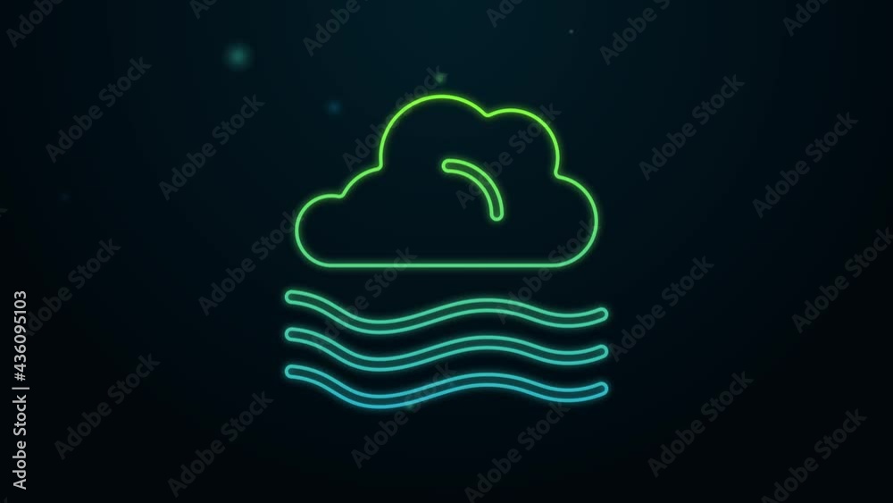 Glowing neon line Windy weather icon isolated on black background. Cloud and wind. 4K Video motion graphic animation Glowing neon line Windy weather icon isolated on black background. Cloud and wind. 4K Video motion graphic animation