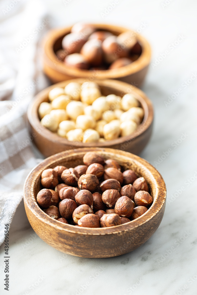 Peeled roasted hazelnut kernels. Peeled roasted hazelnut kernels.