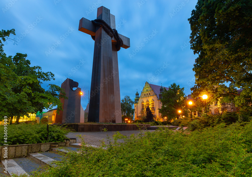 Poznan. Adam Mickiewicz Square at sunset.