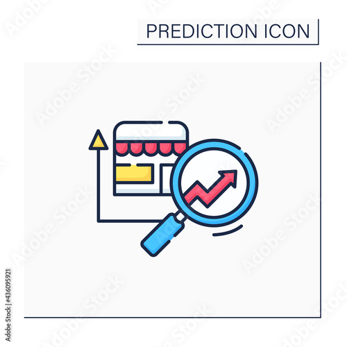 Retail predictive analytics color icon.Shop diagnostic. Careful, detailed research. Business predicting concept.Isolated vector illustration