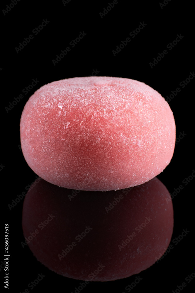 Wagashi Mochi with Pomegranate with honey on black background. Wagashi Mochi with Pomegranate with honey on black background.