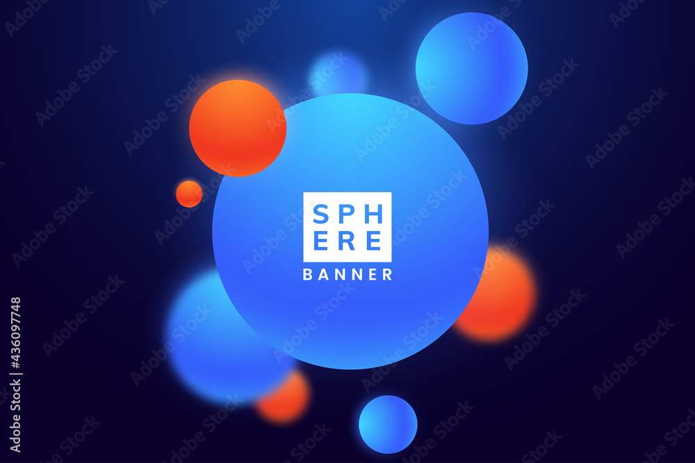 Blue and orange matte spheres isolated on dark. Abstract background ...