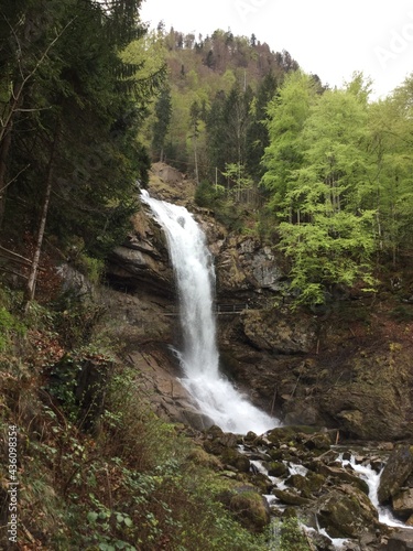 Waterfall in the Swiss alps mountains