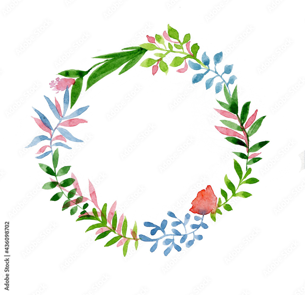 Watercolor holiday wreath of colorful leaves