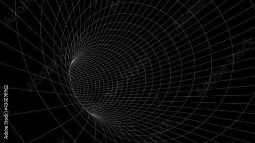 Abstract futuristic black hole tunnel. Vector digital perspective grid texture background. Vector illustration.
