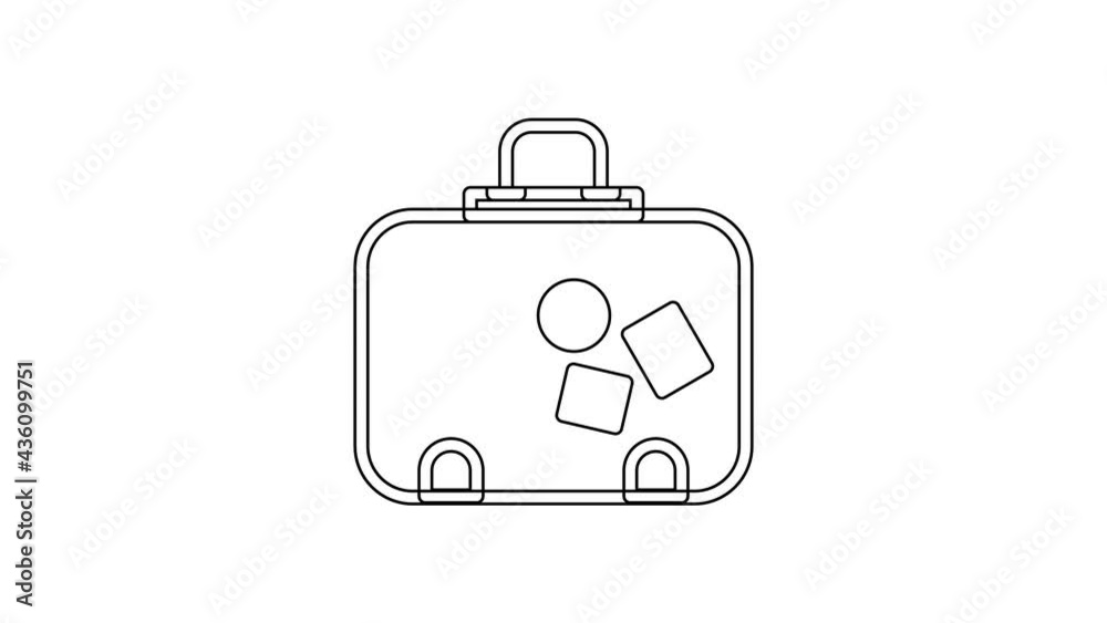 Black line Suitcase for travel icon isolated on white background. Traveling baggage sign. Travel luggage icon. 4K Video motion graphic animation Black line Suitcase for travel icon isolated on white background. Traveling baggage sign. Travel luggage icon. 4K Video motion graphic animation