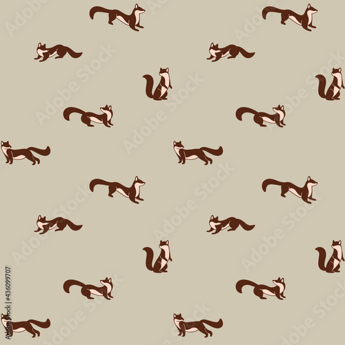 Cartoon happy weasel - seamless trendy pattern with animal in various poses. Flat design vector print for prints, clothing, packaging and postcards. 