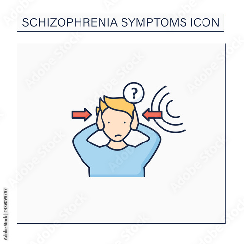 Auditory hallucinations color icon. False sound perceptions. Paracusia. Schizophrenia symptoms concept. Isolated vector illustration