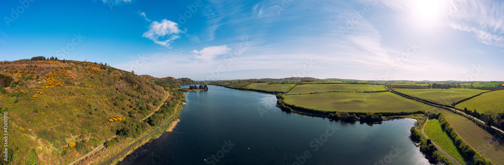 panoramic aerial View of Spring morning lough money ,Downpatrick , Northern Ireland panoramic aerial View of Spring morning lough money ,Downpatrick , Northern Ireland