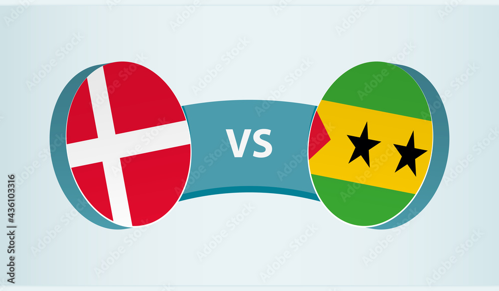 Denmark versus Sao Tome and Principe, team sports competition concept. Denmark versus Sao Tome and Principe, team sports competition concept.