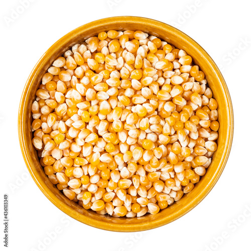 raw maize (corn) seeds in round bowl cutout