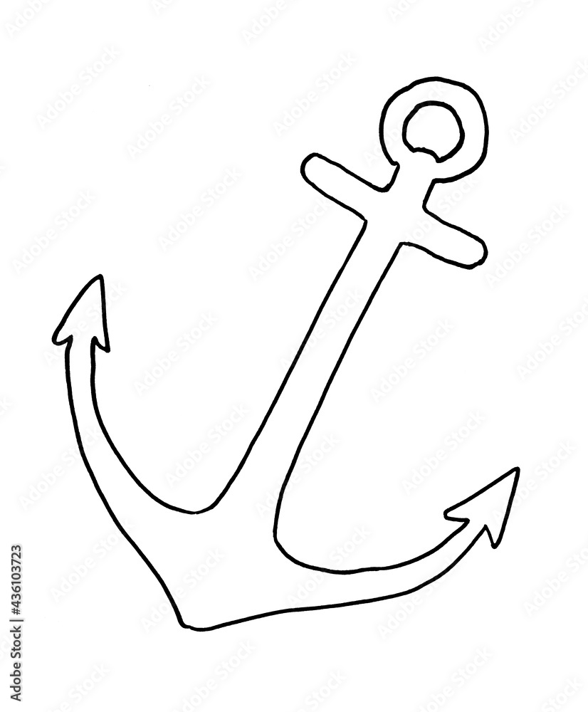 Black line Anchor isolated on white background.