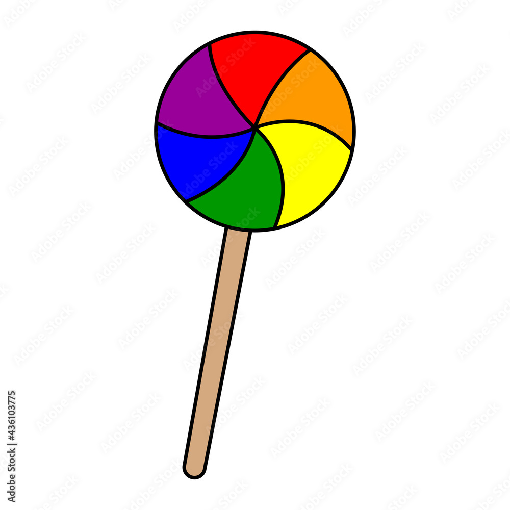 LGBT rainbow lollipop isolated on white background. Happy Pride Day. LGBTQ concept. Human rights and tolerance. Rainbow heart. Vector cartoon illustration.