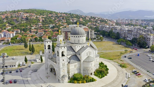Cathedral of the Resurrection of Christ in Podgorica. Montenegro. View from above. Aerial photography photo