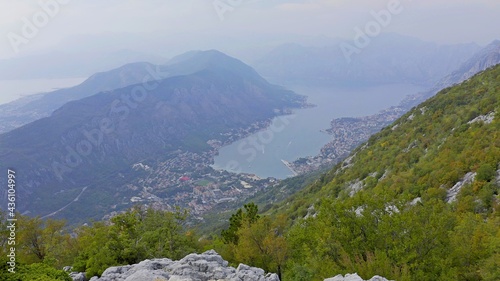 Fototapeta Naklejka Na Ścianę i Meble -  View of Kotor from above. A town at the foot of Mount Lovcen. Montenegro