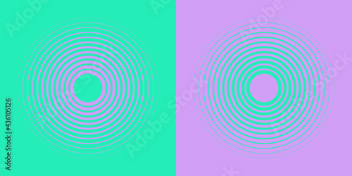 Abstract, hypnotic background with concentric circles. Colorful halftone graphic design elements. Sound wave vector illustration.