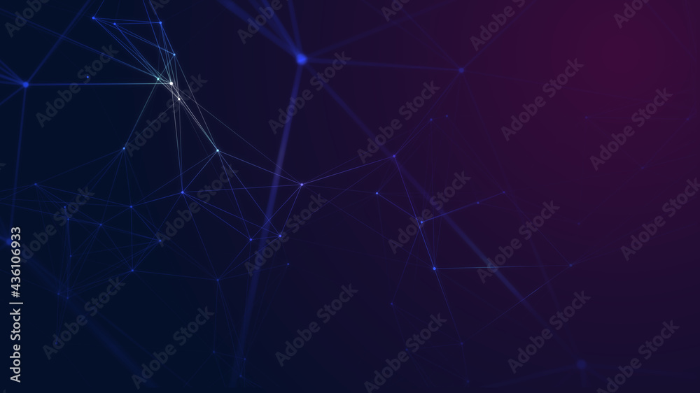 Abstract plexus background with dots and lines moving in space. Technology 5G connection, 3d rendering