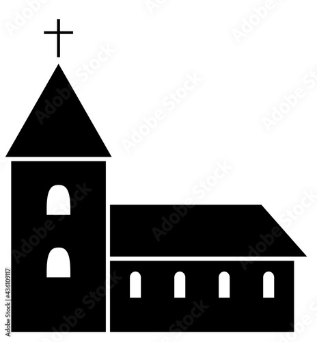 Christian church icon silhouette. Vector illustration isolated on white background. Religious building.