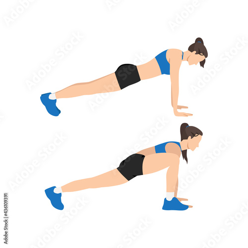 Woman doing Groiners exercise. Flat vector illustration isolated on white background