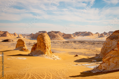 Massive chalk rock formations at White Desert, Farafra, Egypt