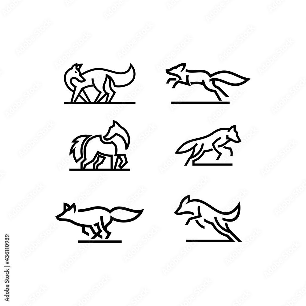 Set Of Wild Animal Line Art Logo Template