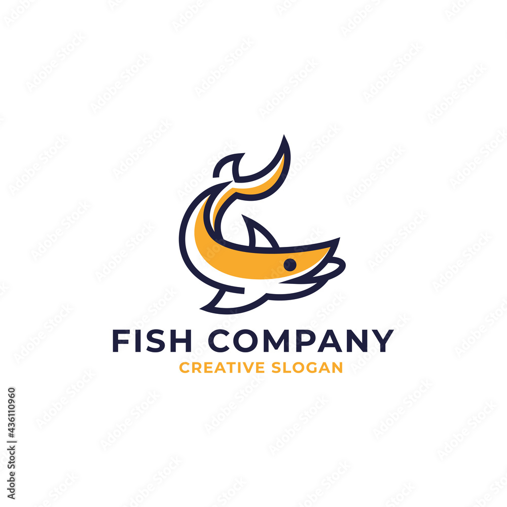 Modern Yellow Fish Simple Line Art Logo Template Modern Yellow Fish Simple Line Art Logo Template