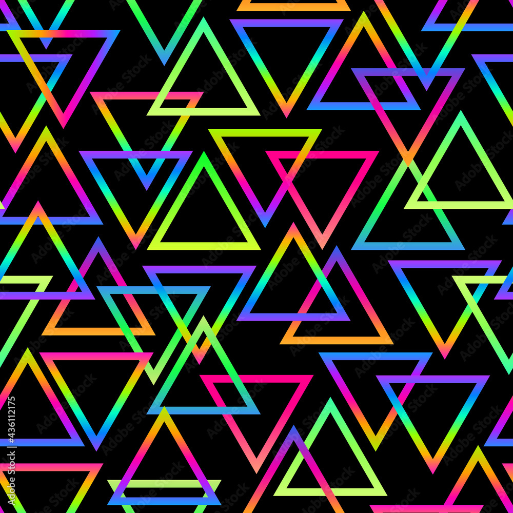 neon retro pattern of multicolored bright triangles