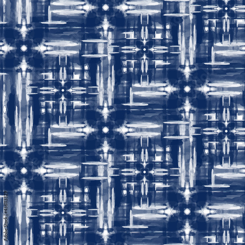 Seamless pattern Shibori in Indigo color. Digital Quilting Arts. Tie-dye. Tied and dyed - is a manual resist dyeing technique, of Japanese artisan design which produces patterns on fabric