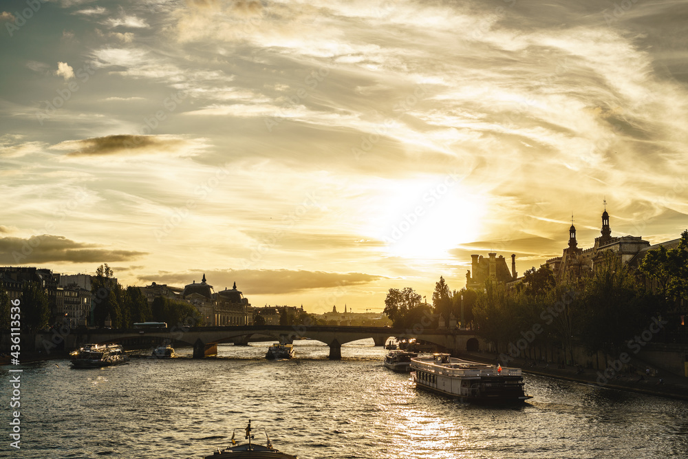 Notre Dame Paris sunset river 