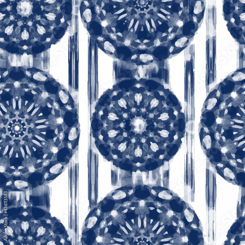 Seamless pattern Shibori in Indigo color. Digital Quilting Arts. Tie-dye. Tied and dyed - is a manual resist dyeing technique, of Japanese artisan design which produces patterns on fabric