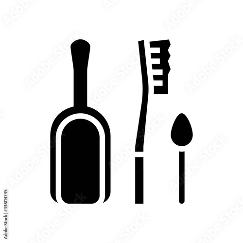 shovel, brush and spoon for prepare coffee glyph icon vector. shovel, brush and spoon for prepare coffee sign. isolated contour symbol black illustration