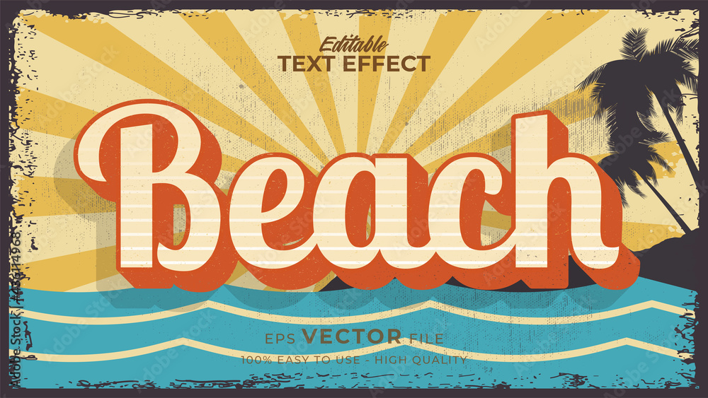 Editable text style effect - retro summer beach text in grunge style theme