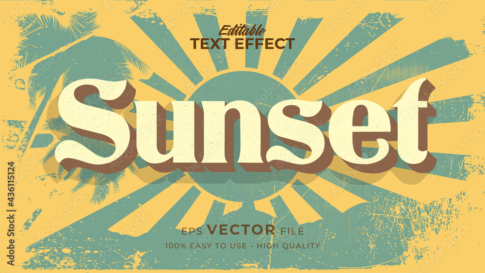 Naklejka premium Editable text style effect - retro summer text in grunge style theme