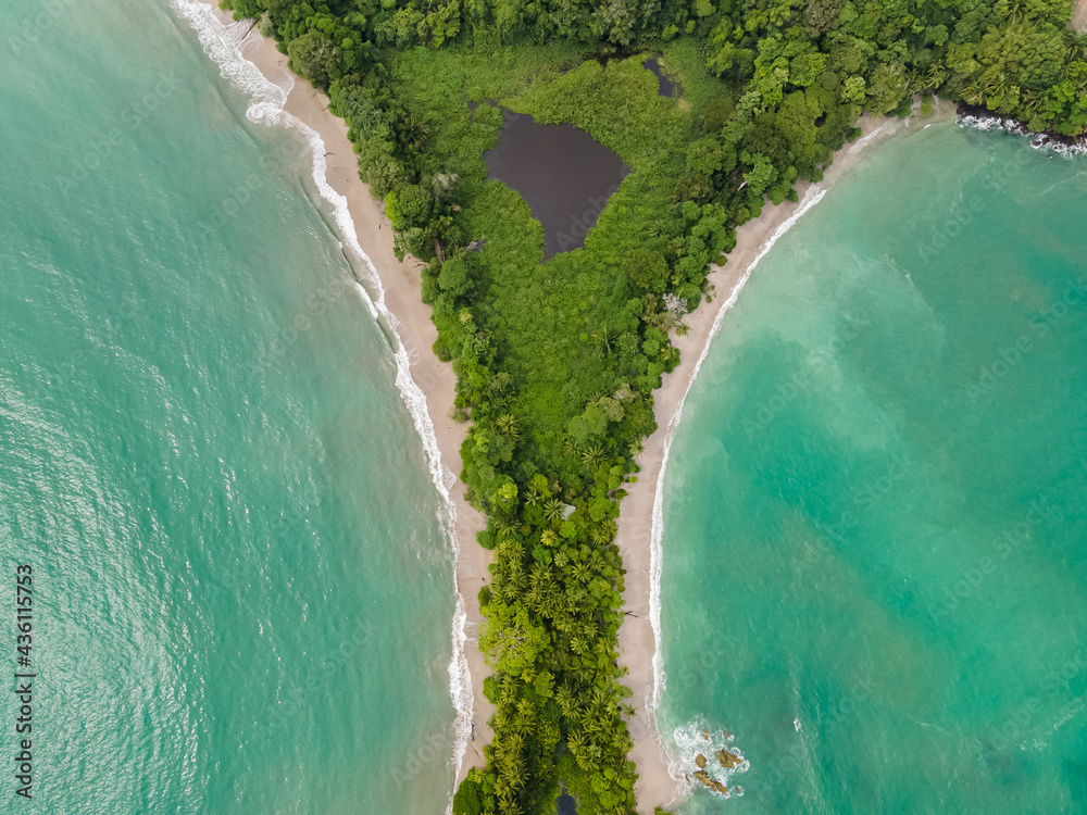 Beautiful aerial view of Manuel Antonio National Park and its magnificent beach in Quepos Costa Rica 