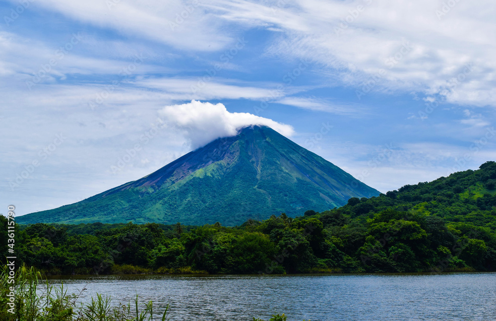 Ometepe island volcano in the lagoon of its natural park in Nicaragua