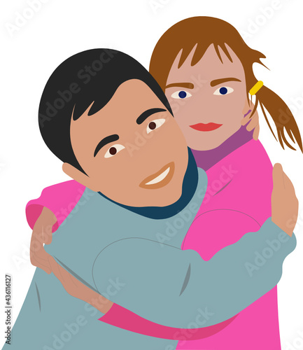 Abrazo de niños. Fondo transparente