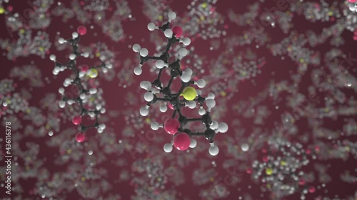 Molecule of Spironolactone. Molecular model, looping seamless 3d animation photo