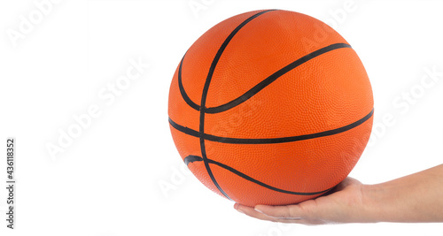 Orange basketball ball on white background.