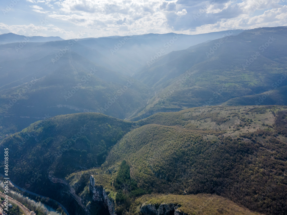 Fototapeta premium Aerial view of Iskar river Gorge near village of Milanovo, Bulgaria