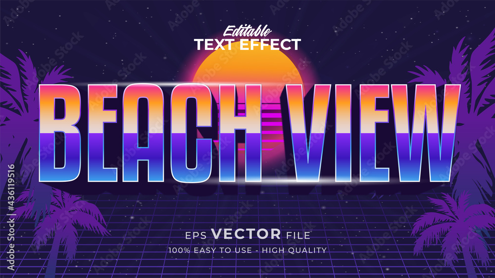 Editable text style effect - retro summer text in 80s style theme