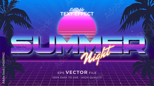 Editable text style effect - retro summer text in 80s style theme