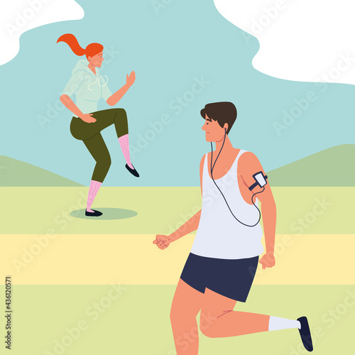 man and woman exercising at outdoor