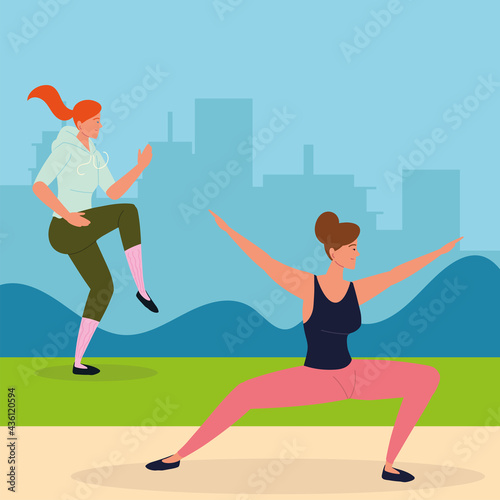 women making stretching exercises