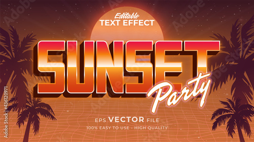 Editable text style effect - retro summer text in 80s style theme