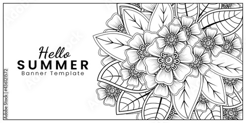 Hello summer banner template with mehndi flower